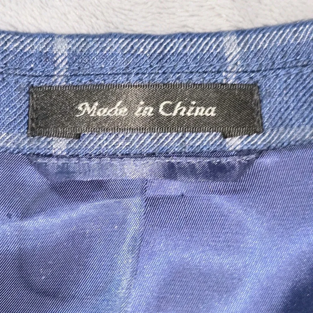 Ralph Lauren 100% Linen Blazer Mens 46L, Blue‎ Windowpane Plaid, 2 Button, Notch
